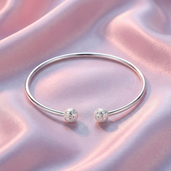 92.5 Fine Silver Minimalist Sparkling Bead Open Cuff  bracelet - Flâneur Global® | FG | 925 Fine Silver Jewelry & Accessories