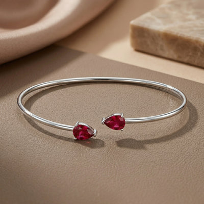 92.5 Fine Silver Minimalist Ruby Zirconia Open Cuff Bracelet