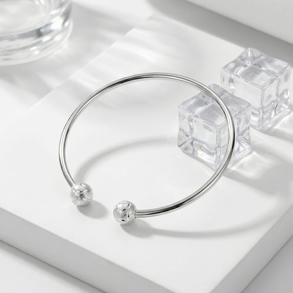 92.5 Fine Silver Minimalist Sparkling Bead Open Cuff  bracelet - Flâneur Global® | FG | 925 Fine Silver Jewelry & Accessories