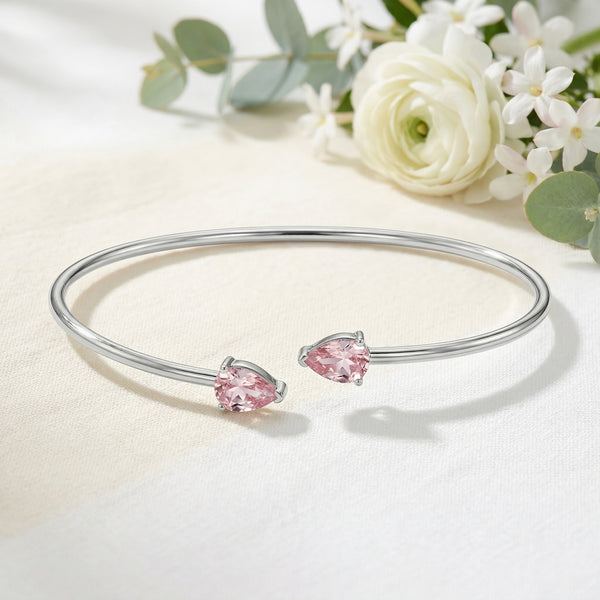 92.5 Fine Silver Minimalist Pink Zirconia Open Cuff  Bracelet - Flâneur Global® | FG | 925 Fine Silver Jewelry & Accessories