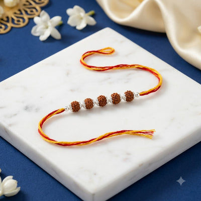 Rudraksha Rakhi – Red & Yellow Thread Rakhi for Brother