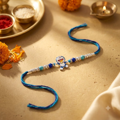 Blue Cartoon Rakhi – Kids Silver Rakhi