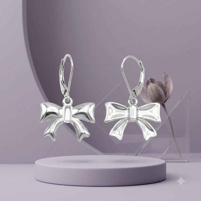 Silver Bow Drop Earrings for Women – Elegant Bow Design
