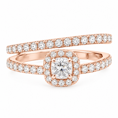 Rose Gold Natural Diamond Halo Ring Set