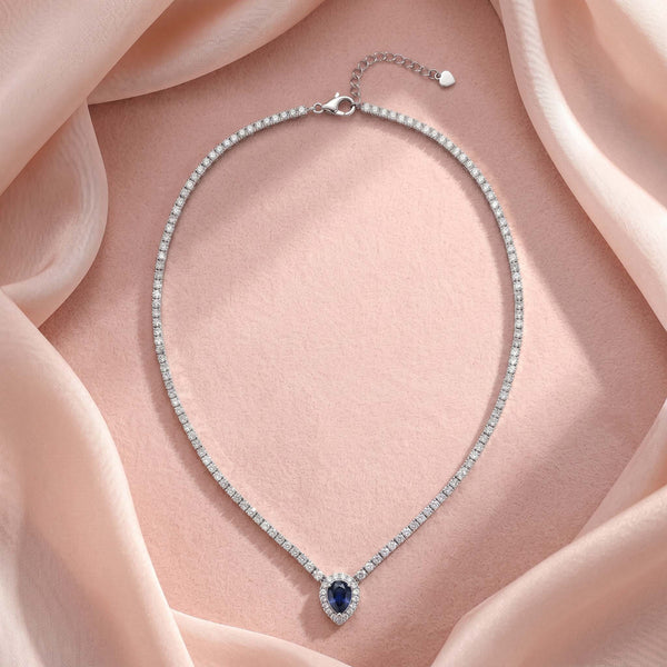 Ocean Droplet Sterling Silver Halo Tennis Choker Necklace