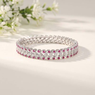 Flaneur 925 Silver Scalloped Lotus Filigree Bangles with Zircon (Pair)