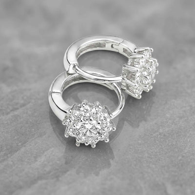 Floral Cluster Zirconia Huggie Hoop Earrings