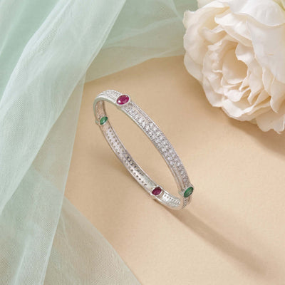 CZ Bangle with Emerald Green & Ruby Red Stone Accents for Women
