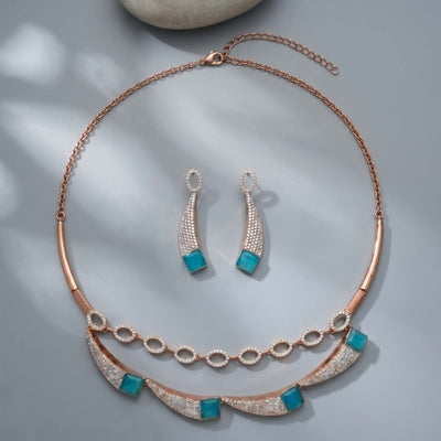 Rose Gold & Sky Blue Geometric Necklace Set