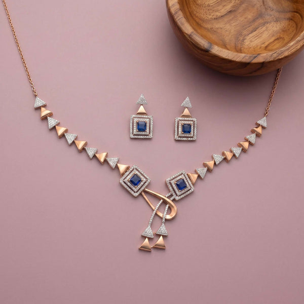 Rose Gold Sapphire Geometric Triangle Necklace Set - Flâneur Global® | FG | 925 Fine Silver Jewelry & Accessories