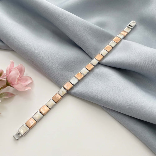 Dual-Tone Geometric Block Link Bracelet