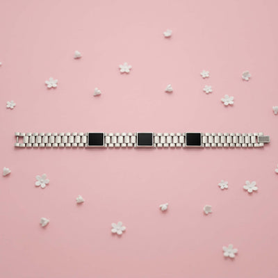 Midnight Black Onyx Silver Link Bracelet
