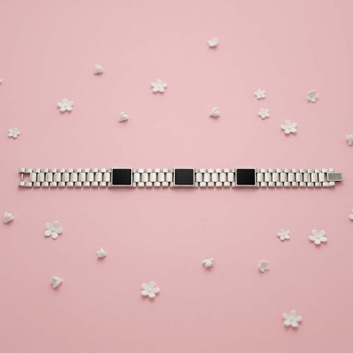 Midnight Black Onyx Silver Link Bracelet