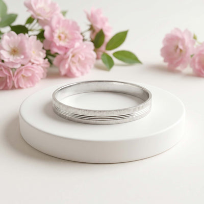 Linear Textured Triple-Channel Silver Kada