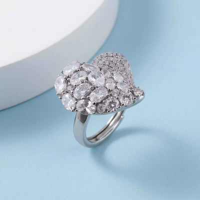 Pave Heart Cluster Silver Ring for her