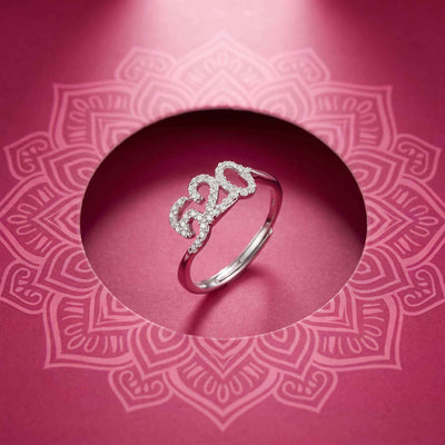 Linked Pave Heart Silver Ring for her