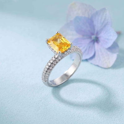 Rectangular Yellow Cz Pave Silver Ring for her Nav