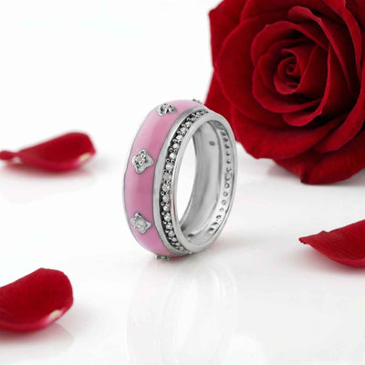 Pink Enamel Pave Detail Silver Band for her