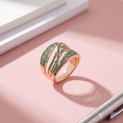Swirling Green Pave Open Rose Gold Ring for her