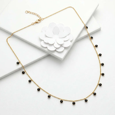 Rose Gold Black Crystal Dangle Chain for Women Elegant Fine Silver Necklace