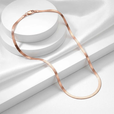 Rose Gold Herringbone Chain for Women Flat Snake Fine Silver Necklace