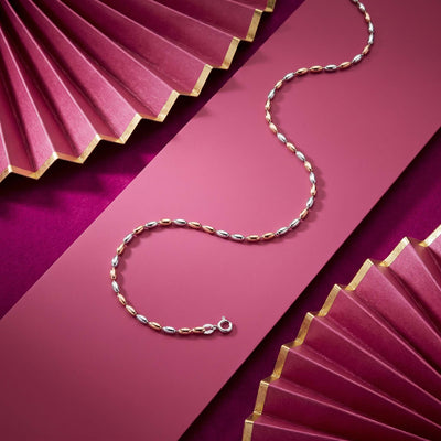 Two Tone Oval Bead Chain for Women Elegant Fine Silver Jewelry