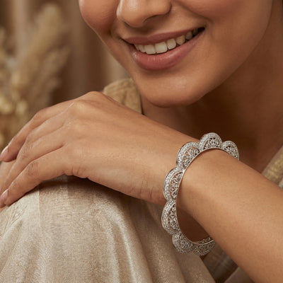 Scalloped Lotus Filigree Bangles with Zircon (Pair)