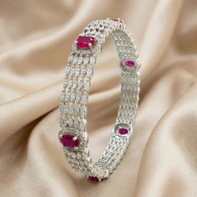 92.5 Sterling Fine Silver Ruby & White Stone Studded Luxury Bangles