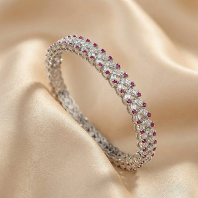 Flaneur 925 Silver Scalloped Lotus Filigree Bangles with Zircon (Pair)