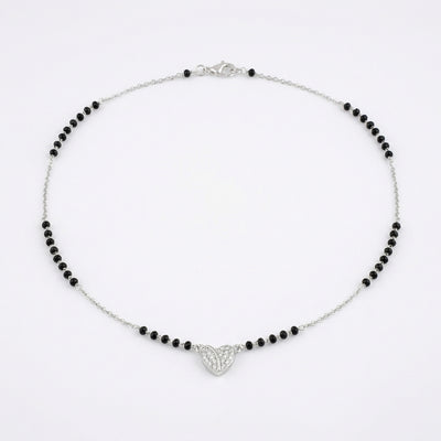 Flaneur 925 Silver Shimmering Leaf Mangalsutra with Zircon & Beads