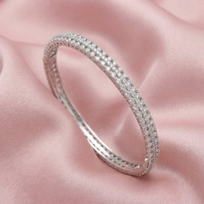92.5 Fine Silver Multi-Row White Stone Eternity Bangles (Pair)