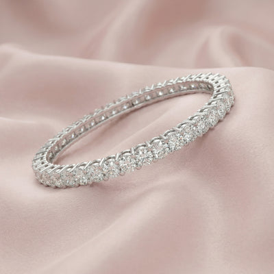 92.5 Fine Silver Double-Row Brilliant White Stone Eternity Bangles