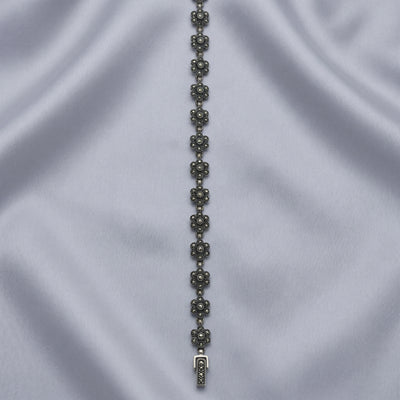 92.5 Fine Silver Vintage Marcasite Floral Daisy Link Bracelet