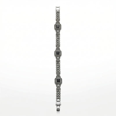 Vintage Marcasite Bracelet with Square Black Onyx