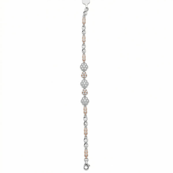 92.5 Fine Silver Dual-Tone Floral & Infinity Sparkling Link Bracelet - Flâneur Global® | FG | 925 Fine Silver Jewelry & Accessories