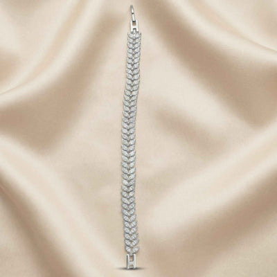 92.5 Fine Silver Sparkling Marquise Zirconia Laurel Leaf Bracelet