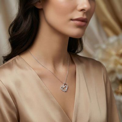 Sparkling Double Heart Pendant with Zirconia