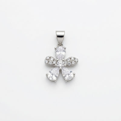 Sparkling Zirconia Floral Petal In Fine Silver Pendant