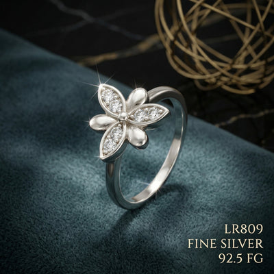 92.5 Fine Silver Dainty Butterfly Adjustable Ring with Zirconia