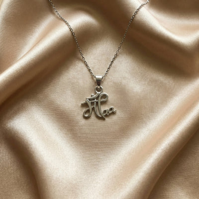 Silver Elegant "Maa" Initial Pendant with Script Detail