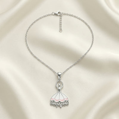 92.5 Fine Silver Ballerina Dancer Pendant with White Enamel Detail