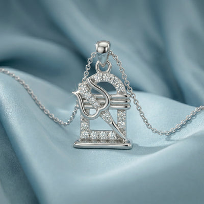 92.5 Fine Silver Spiritual Shivling & Trishul Pendant with Zirconia
