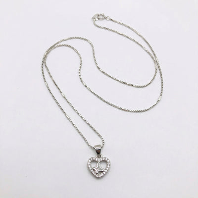 92.5 Fine Silver Heart Butterfly Pendant with Sparkling Zirconia
