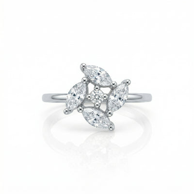 92.5 Fine Silver Elegant Marquise Zirconia Pinwheel Ring