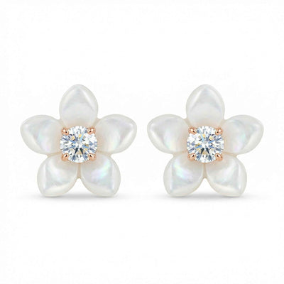92.5 Fine Silver Elegant Mother of Pearl Flower Stud Earrings