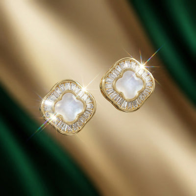 92.5 Fine Silver Rose Gold Pearl Halo Stud Earrings