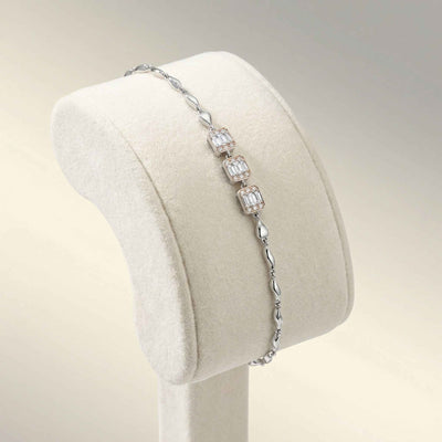 92.5 Fine Silver Rose Gold Trio Baguette Zirconia Linked Bracelet