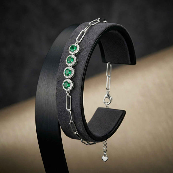 92.5 Fine Silver Emerald Zirconia Halo Paperclip Link Bracelet - Flâneur Global® | FG | 925 Fine Silver Jewelry & Accessories