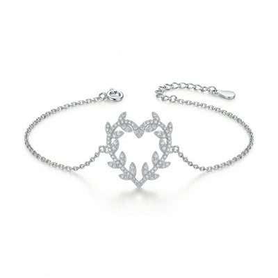 92.5 Fine Silver Sparkling Zirconia Laurel Heart Bracelet
