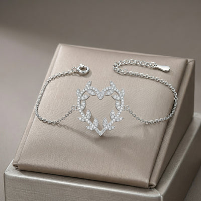 92.5 Fine Silver Sparkling Zirconia Laurel Heart Bracelet